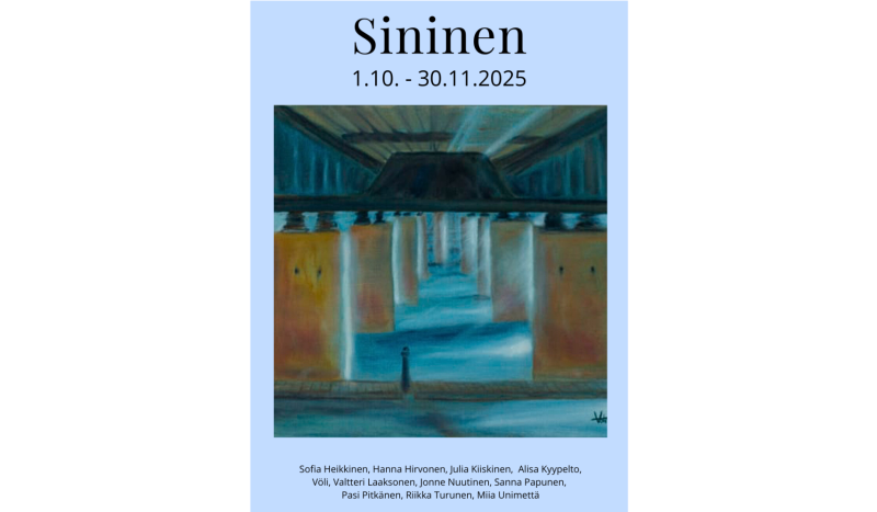 Taideyhdistys Harhan Sininen / Blue -yhteisnäyttely Kauppahalli Joensuussa 1.10.–30.11.2025
