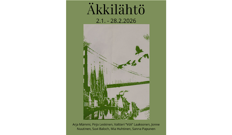 Äkkilähtö – Taideyhdistys Harhan yhteisnäyttely 2.1.–28.2.2026 Kauppahalli Joensuussa